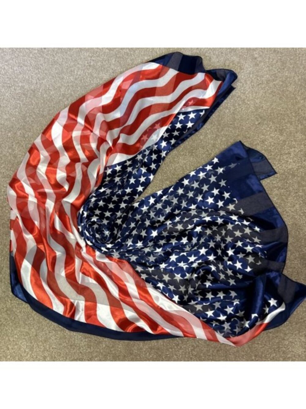 USA American 100% Silky Polyester Scarf 39" Square Unbranded NWOT Red White Blue